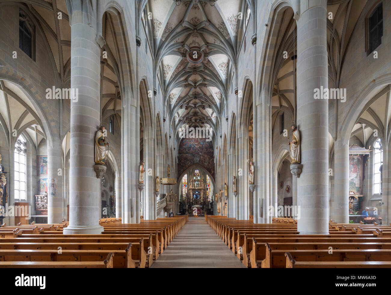 Überlingen, Stadtpfarrkirche San Nicolò, Blick nach Osten Foto Stock