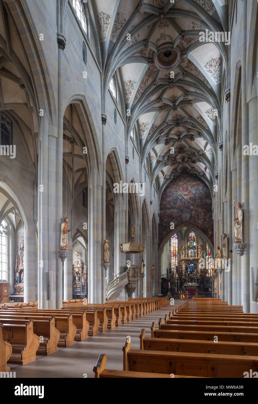 Überlingen, Stadtpfarrkirche San Nicolò, Blick nach Osten Foto Stock