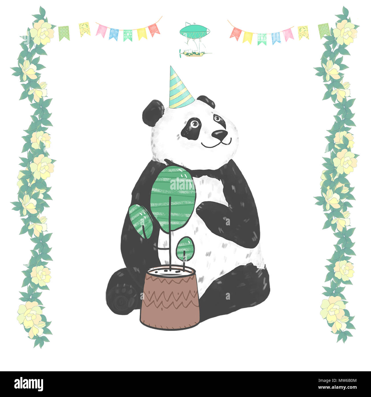 Panda Clip Art Animali Disegno Per Celebrazione Biglietto Di Auguri Di Compleanno Insieme Di Panda E Il Telaio Su Bianco Bakcground Foto Stock Alamy