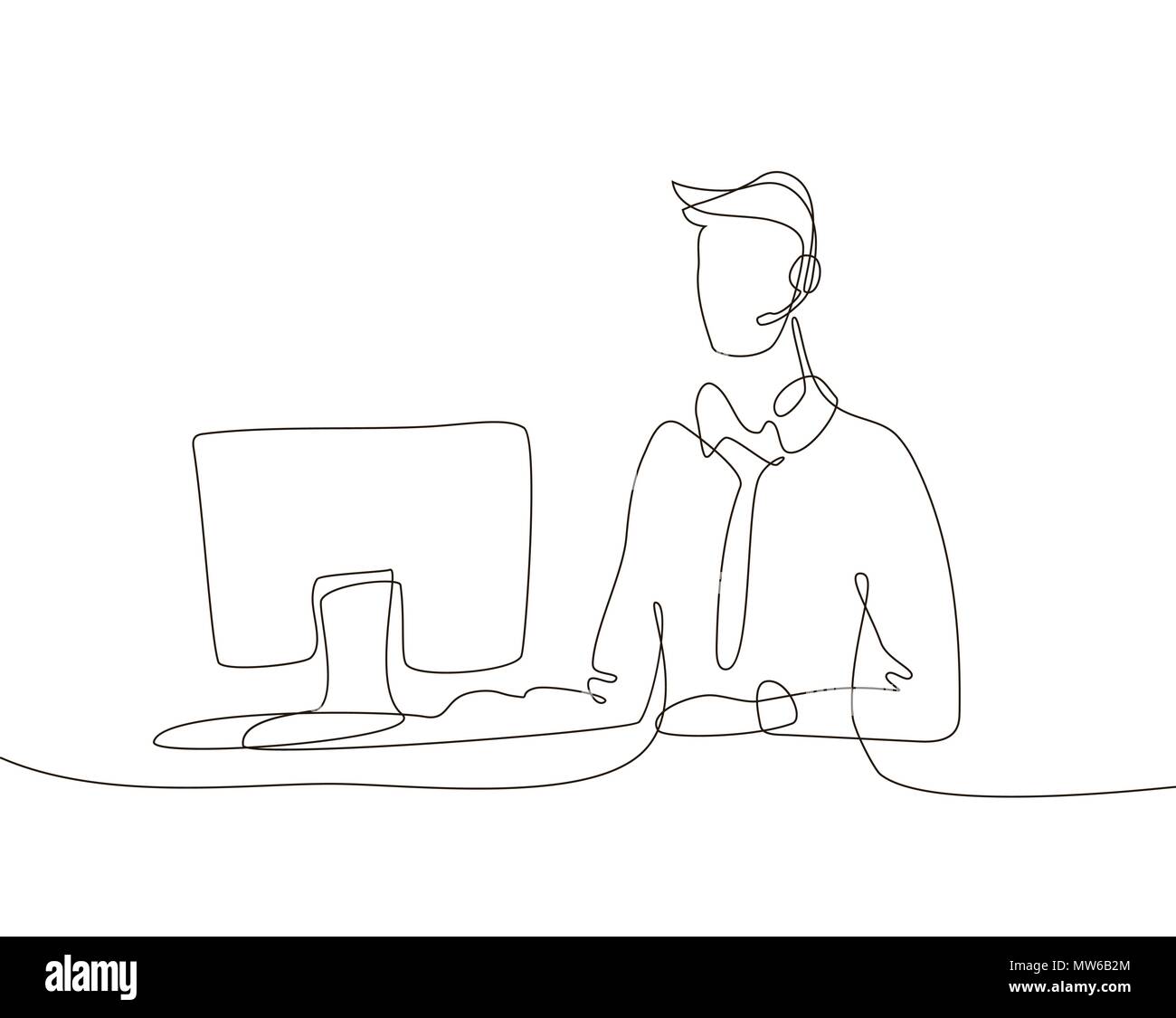 Lavoratore di ufficio - linea di uno stile di design illustrazione Illustrazione Vettoriale