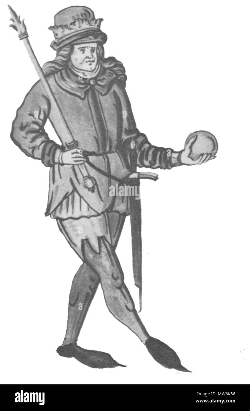 . Raffigurazione di un personaggio immaginario Amblett, su cui'Hamlet di Shakespeare è basato. Dal XVII secolo manoscritto Icones Regum Daniae; spaccato di figura su sfondo trasparente, rivolto verso destra . 1600s. 41 sconosciuto Amblett-intaglio-destra Foto Stock