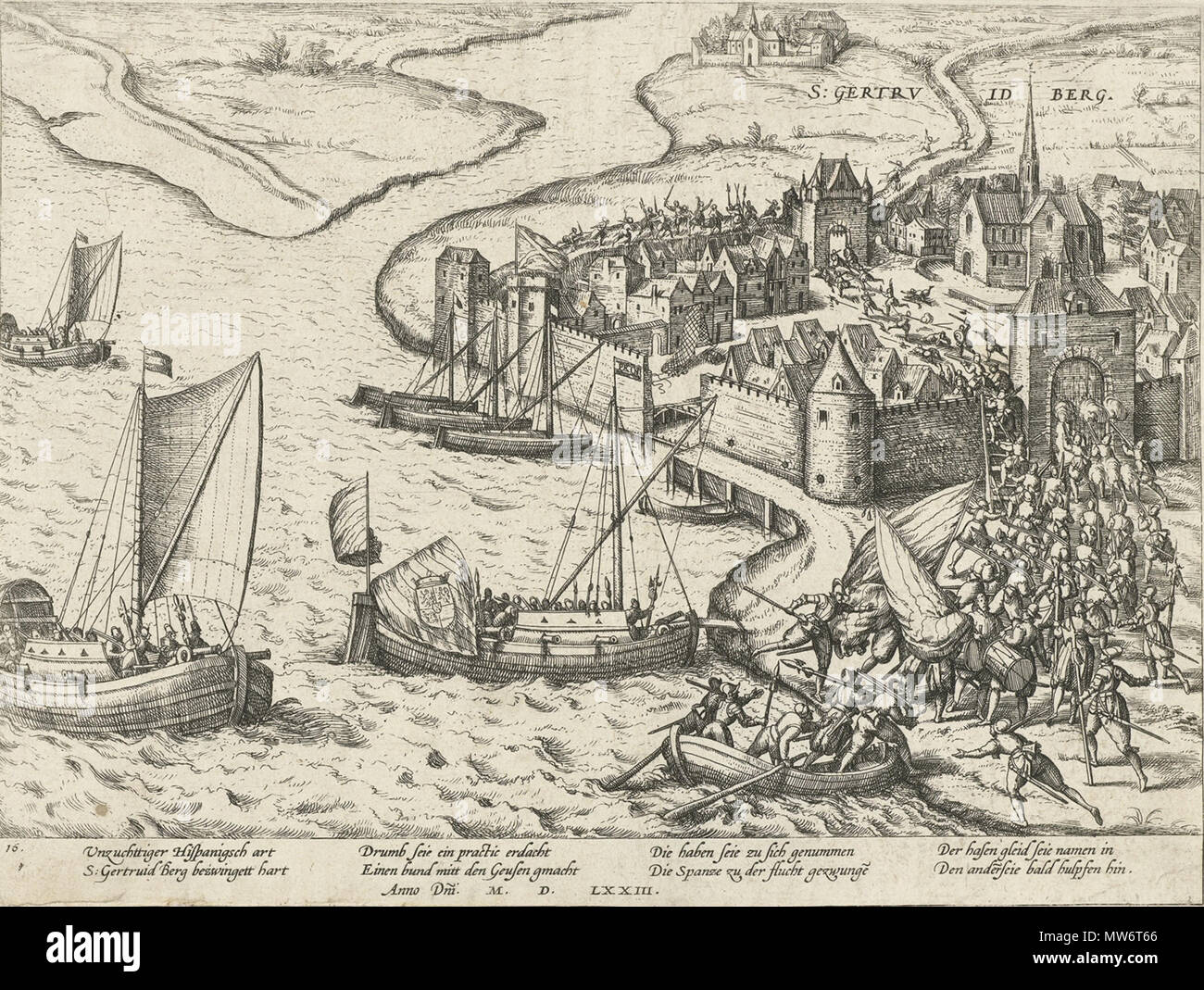 . Inglese: Assunzione di Geertruidenberg, 1573. Attacco chimico. Nederlands: Inname van Geertruidenberg, 1573, Ets. 671 Inname van Geertruidenberg 1573 Foto Stock