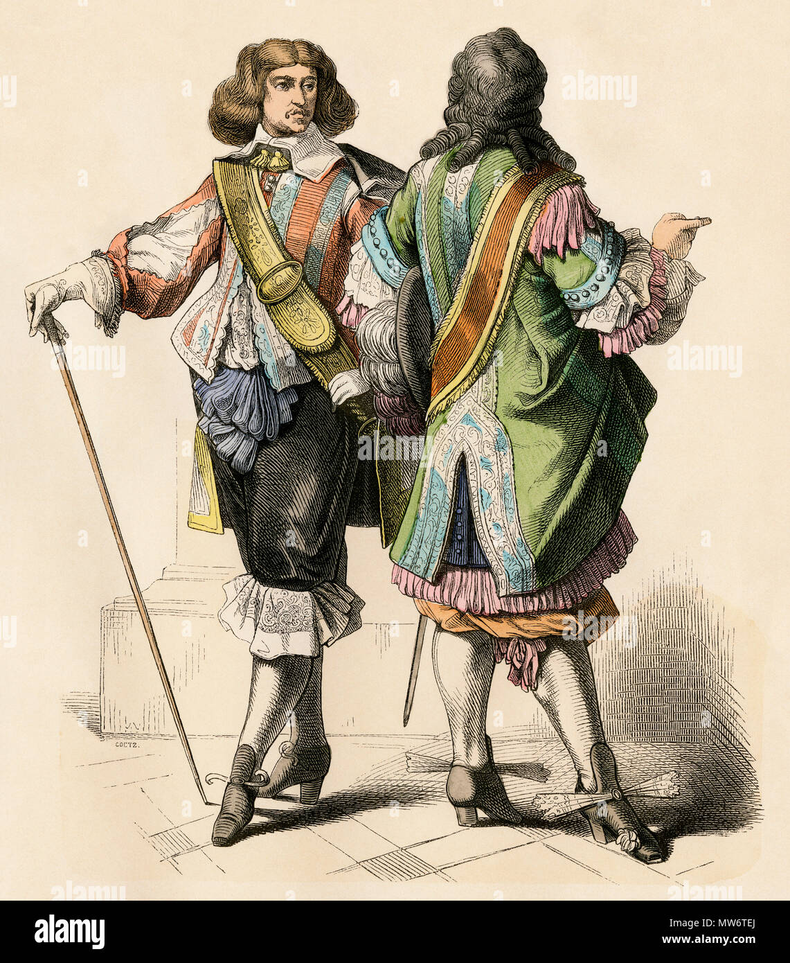 Cavaliers francese, 1600s. Colorate a mano la stampa Foto Stock