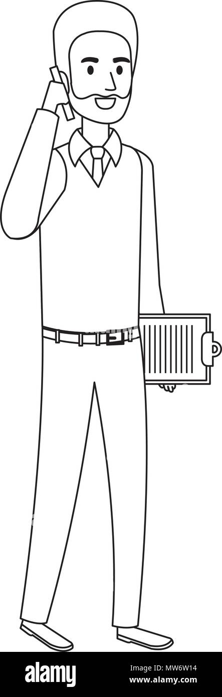 Imprenditore chiamando con lo smartphone e appunti Illustrazione Vettoriale Imprenditore chiamando con lo smartphone e appunti Illustrazione Vettoriale