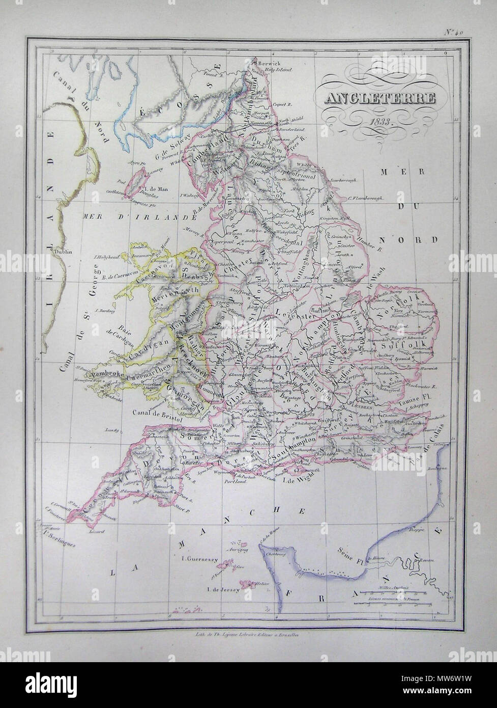 . Angleterre 1833. Inglese: questa è una bella 1833 colorate a mano mappa di Inghilterra. Tutto il testo è in francese. . 1833 7 1837 Malte-Brun Mappa di Inghilterra - Geographicus - Inghilterra-mb-1837 Foto Stock