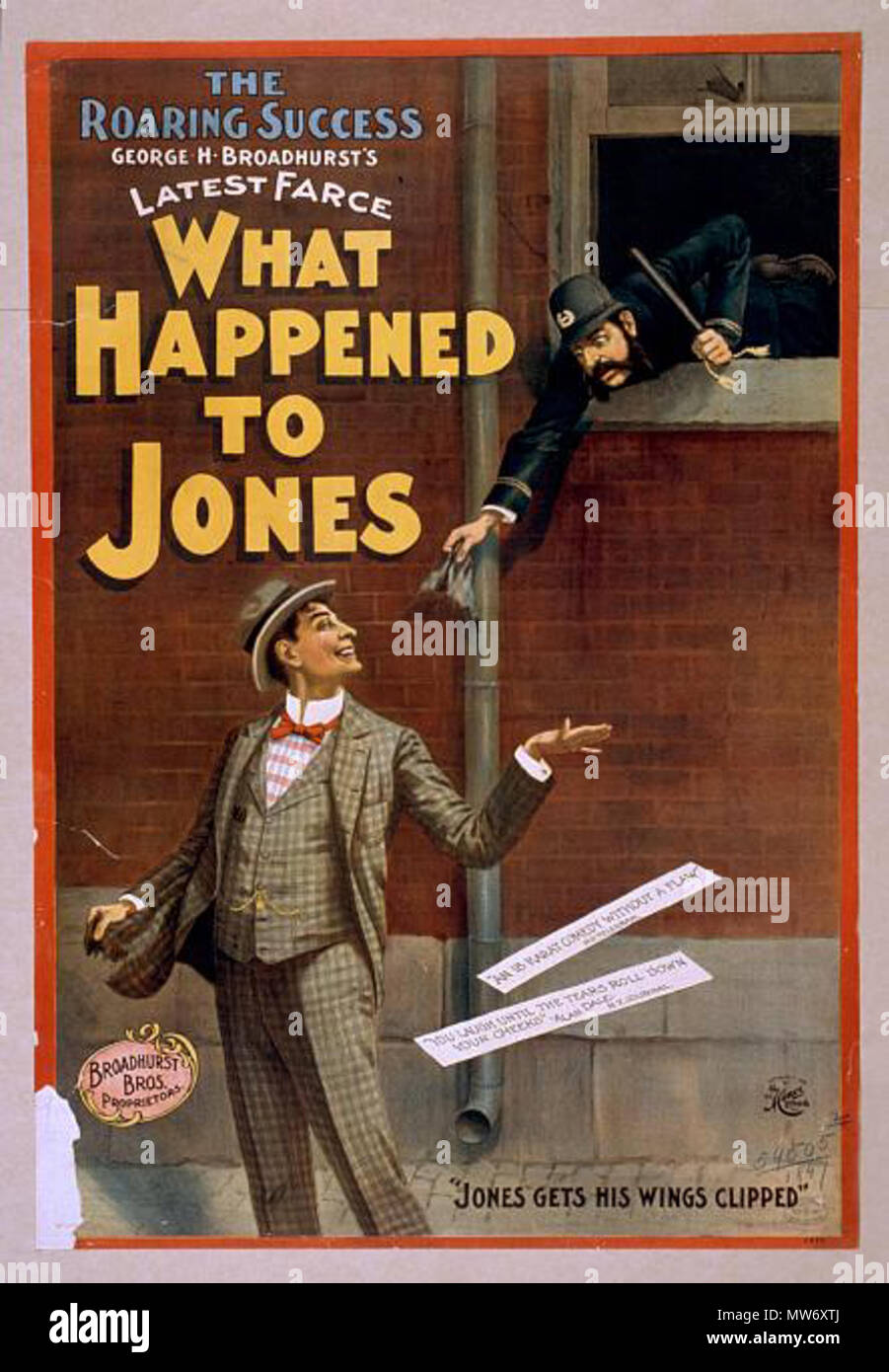 . Titolo: Il ruggente successo, George H. Broadhurst di ultima farsa, che cosa è accaduto a Jones creatore(s): H.C. Il minatore Litho. Co. Data di creazione/Pubblicato: N.Y. : H.C. Il minatore Litho. Co., c1897. Media: 1 stampa (poster) : Litografia, colore ; 101 x 69 cm. Repository: la Biblioteca del Congresso di stampe e fotografie Division Washington, D.C. 20540 USA parte del: manifesto teatrale Collection (Biblioteca del Congresso) . 1897. H.C. Il minatore Litho. Co. 11 1897 WhatHappenedToJones byBroadhurst LC Foto Stock