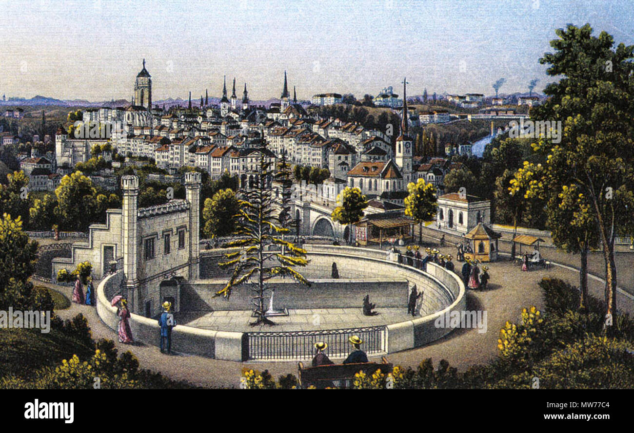 81 Berna, vista della Bärengraben e la Città Vecchia, attorno al 1880 Foto Stock