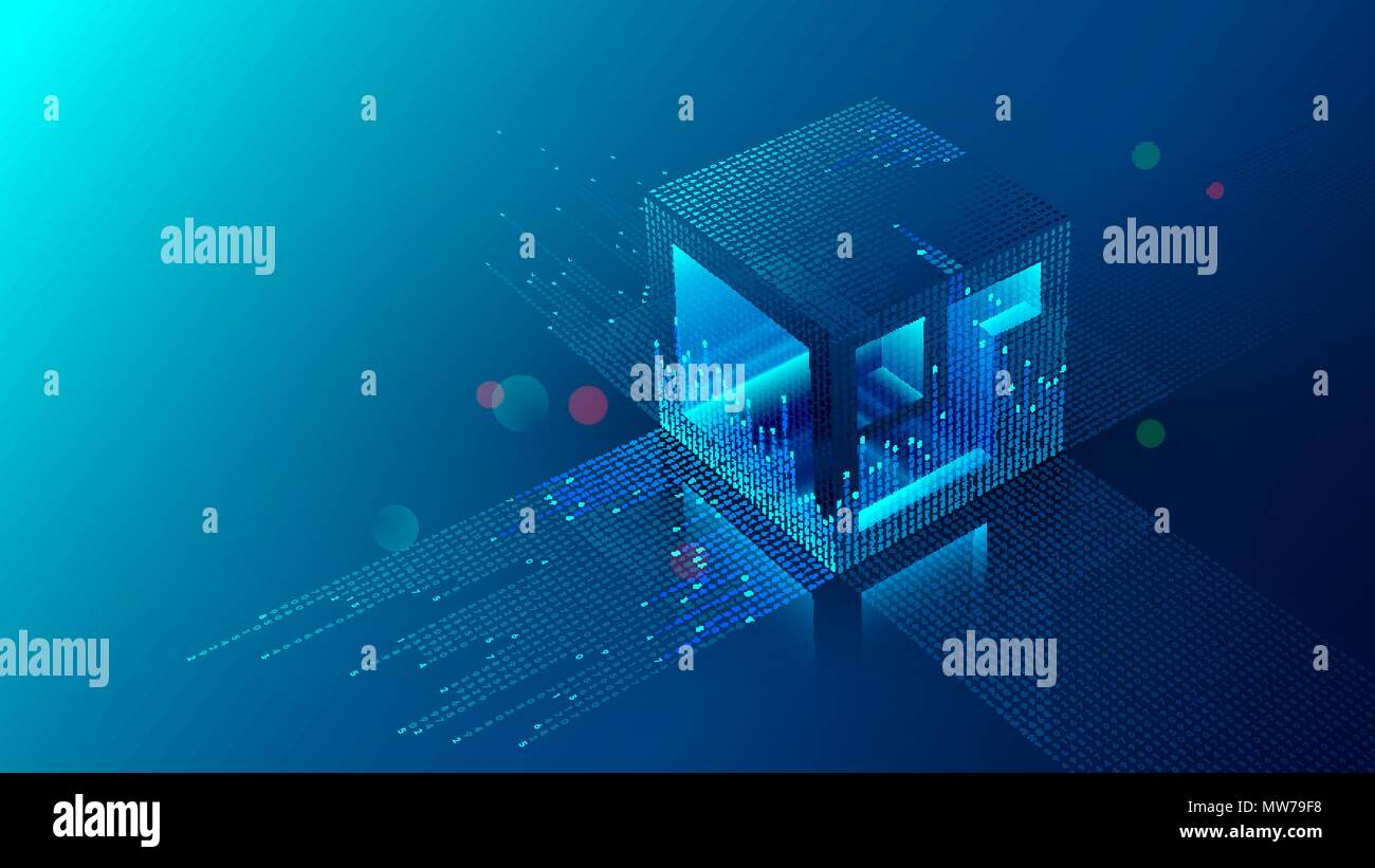 Mining blockchain concetto illustrazione. Digital crypto valuta sfondo astratto. Tecnologia di Fintech Illustrazione Vettoriale
