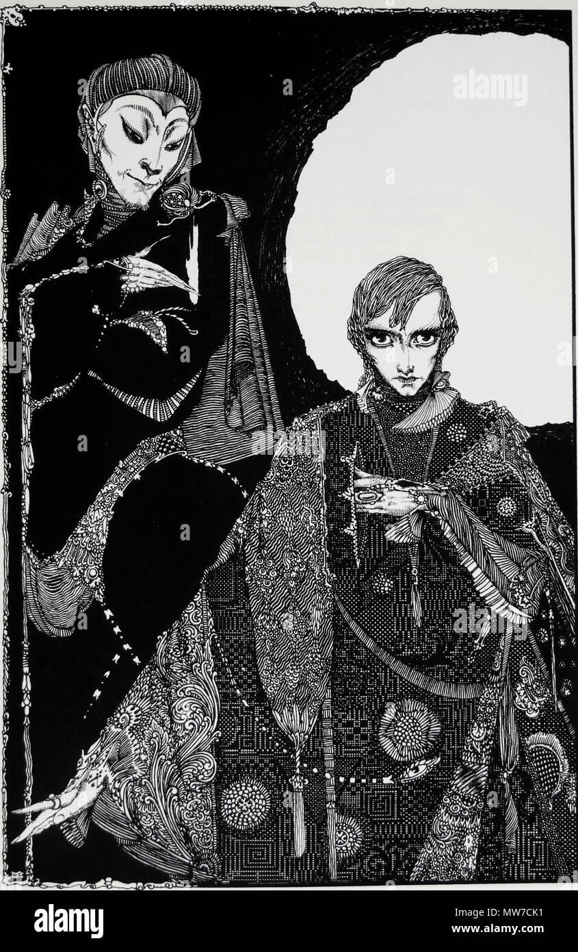 Harry Clarke - Irish illustrator - Faust: "vorrei che lei aveva qualcos'altro da fare che così mi tormento quando mi sento tranquilla.' Arte da Harry Clarke per Goethe il Faust (1927) Foto Stock