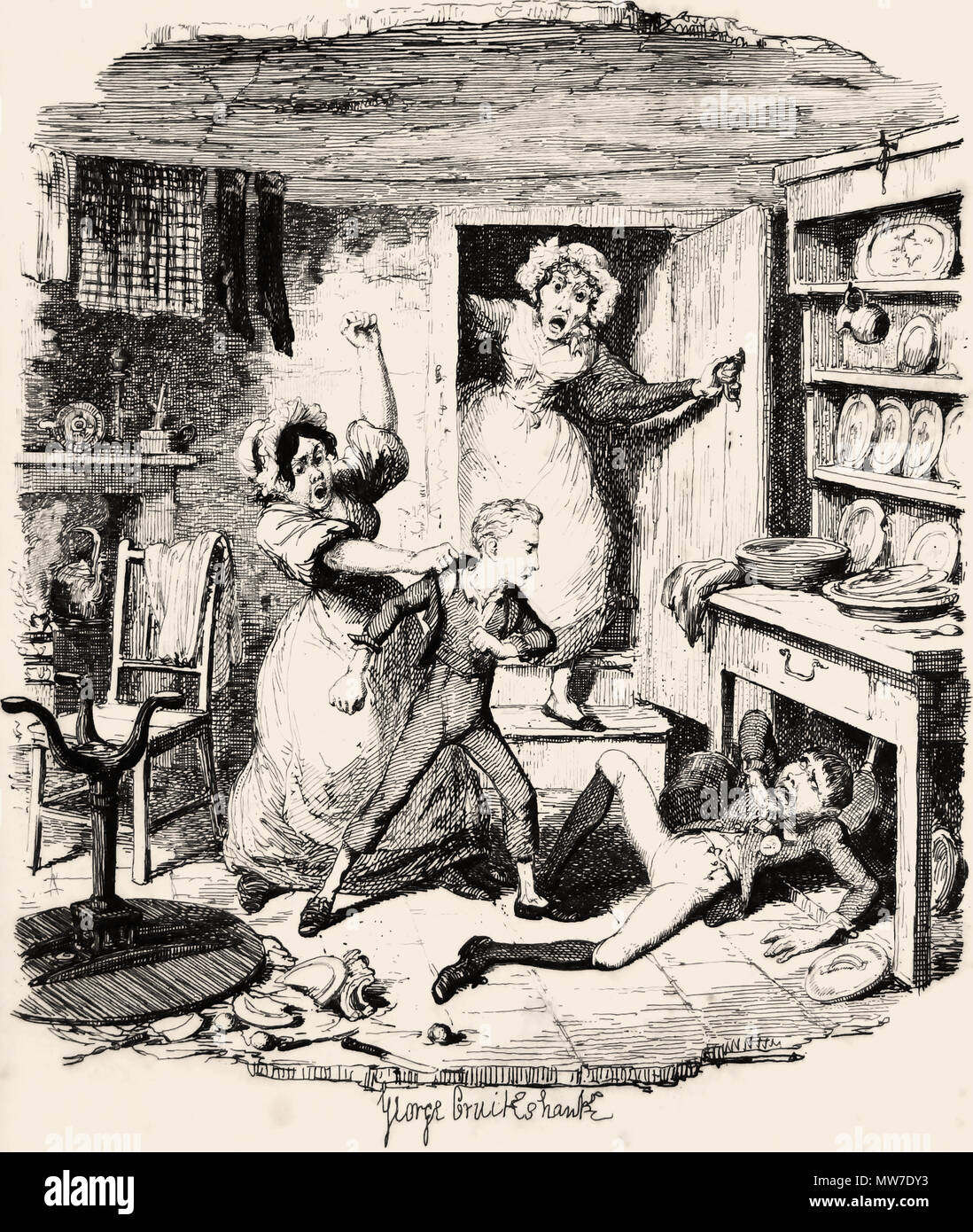 George Cruikshank - Inglese Illustrator - "Oliver spenna fino a spirito."  Dalle "Oliver Twist" da Boz (Charles Dickens). Vol. 1. Londra: Richard  Bentley, 1838. Prima edizione Foto stock - Alamy
