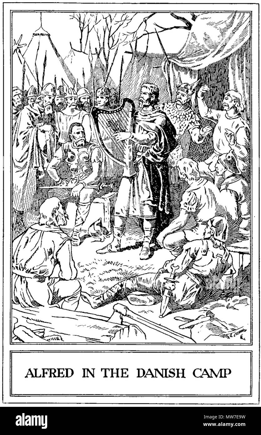 . Inglese: Il re sassone Alfredo il Grande penetra il camp danese dissimulata come un menestrello errante, al fine di ottenere l'intelligenza. Svenska: Den saxiska kungen Alfred den store nästlar sig in i det danska lägret förklädd fino a en vandrande trubadur för att få informazioni. Prenota dal 1904.. 38 sconosciuto Alfredo il Grande nel campo danese2 Foto Stock