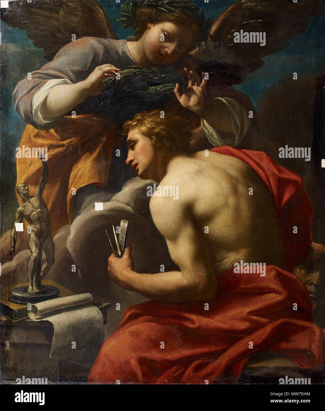. Deutsch: Allegorie der Bildhauerei. Schule von Bologna, 17. Jh. Öl auf Leinwand. 114 x 97 cm . Xvii secolo. segue 38 Allegorie der Bildhauerei Bologna 17JH Foto Stock