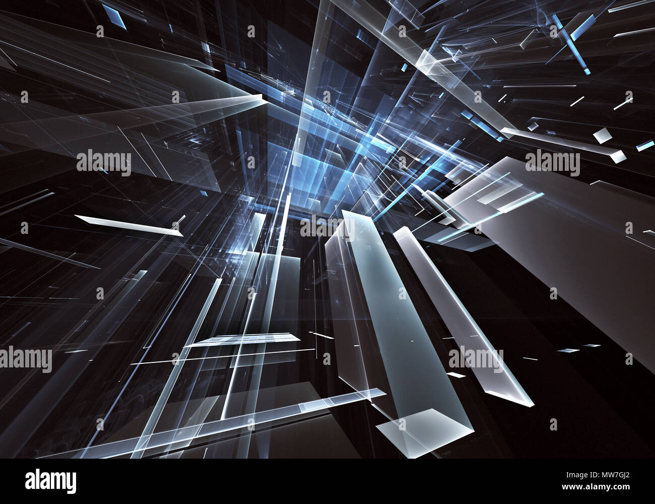 Abstract la tecnologia del futuro di sfondo - generati con il computer immagine 3D. Arte frattale: vetro camera o lungo la strada della città surreale con effetti di luce. Hi-tech o Foto Stock
