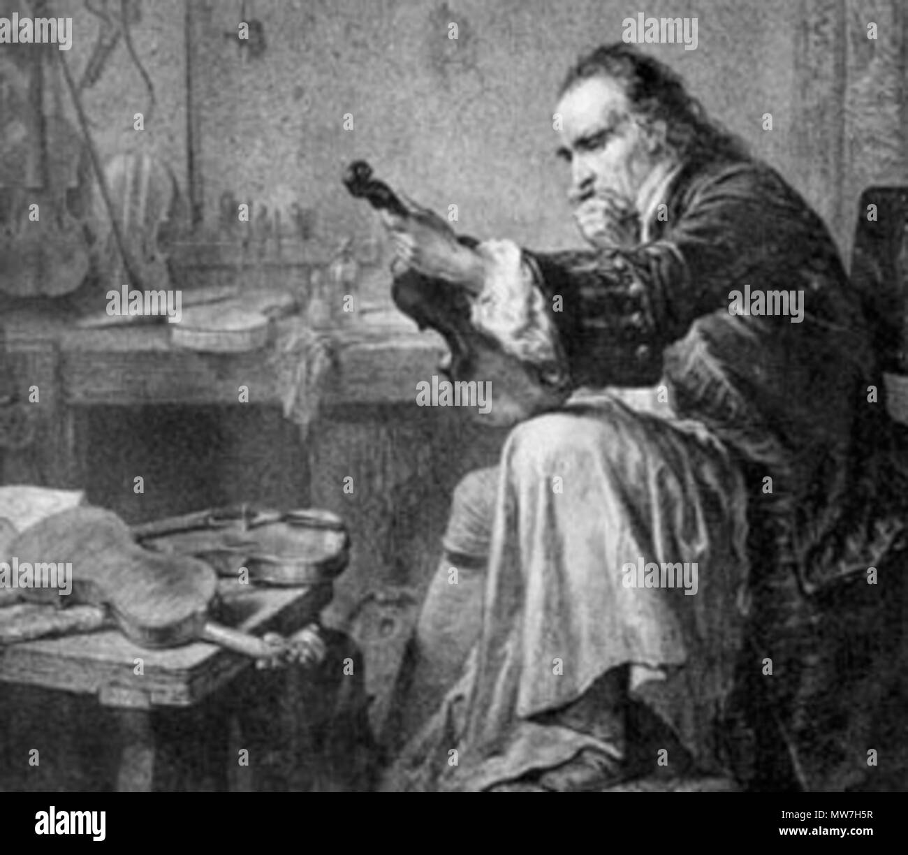 . Inglese: Antonio Stradivari al lavoro . 1 settembre 2011. Otto Ottist 52 Antonio Stradivari al lavoro Foto Stock