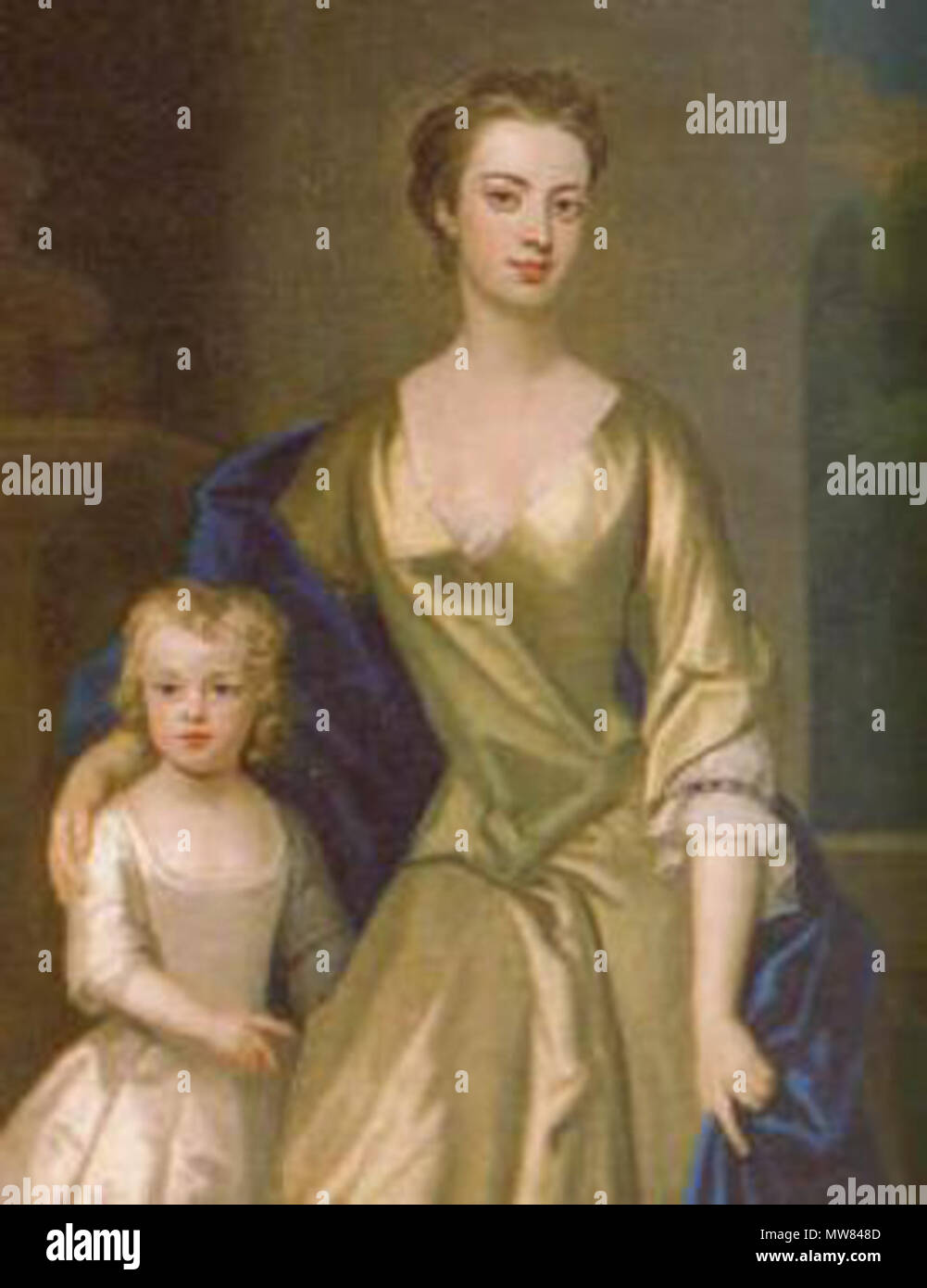 . Lady Anne Churchill (1682-1715), figlia del primo Duca di Marlborough e seconda moglie di Charles Spencer, 3° Conte di Sunderland, e sua figlia di Diana. Data sconosciuta. dipinto da Sir Geoffrey Kneller 48 AnneChurchillanddaughter Foto Stock