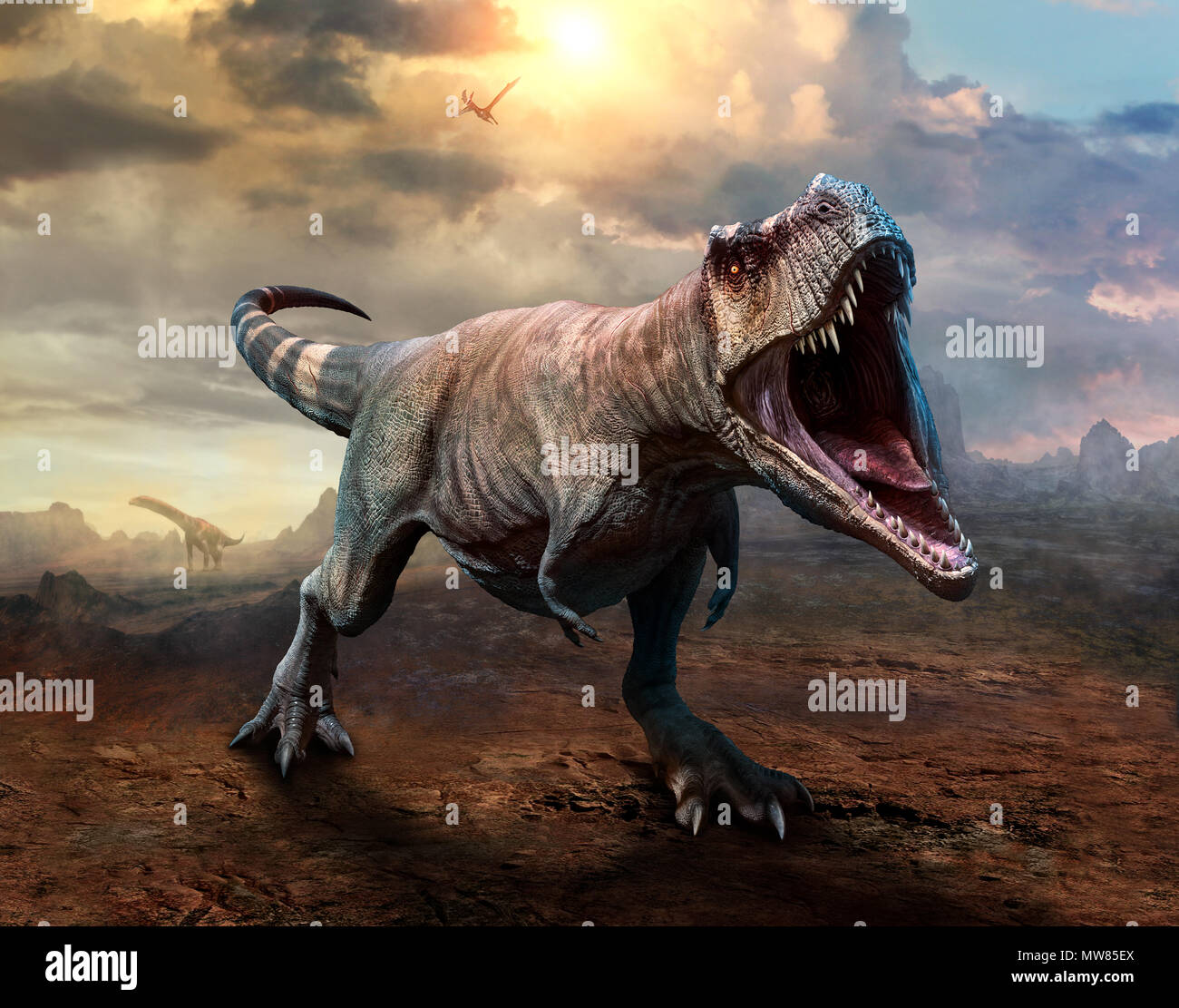 Tyrannosaurus rex scena 3D illustrazione Foto Stock