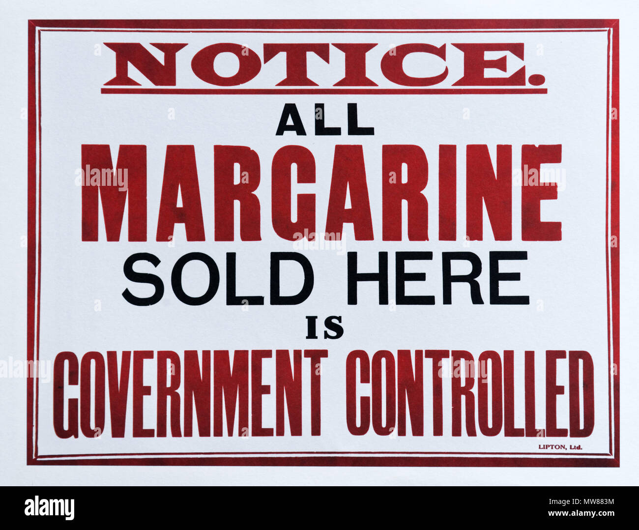 Un British prima guerra mondiale poster dicendo che la margarina è controllata dal governo Foto Stock