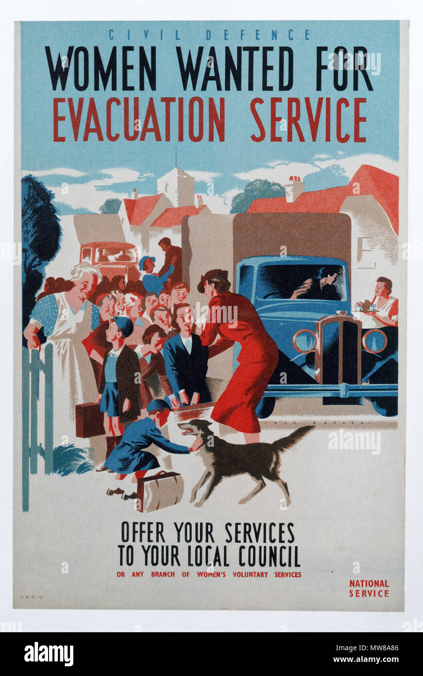 Una seconda guerra mondiale poster per chiedere alle donne di volontari per il servizio di evacuazione Foto Stock