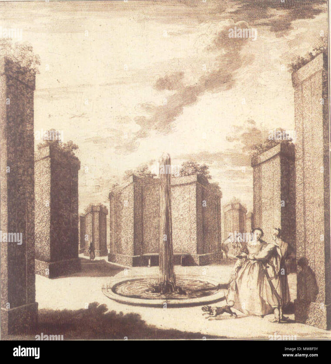 . Inglese: Bosque labirinto di siepi, nei giardini barocchi di Branicki Palace di Białystok, al nord-est della Polonia. Xviii secolo la stampa mediante l'architetto Pierre Ricaud de Tirregaille (Francese). . 1750s. Pierre Ricaud de Tirregaille 93 Boskiet Branickich ogrodu Foto Stock