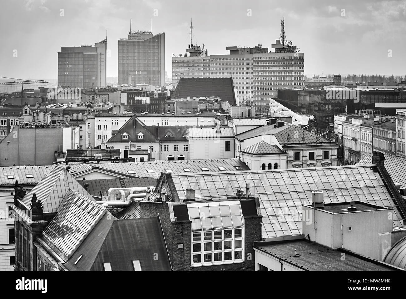 Bianco e nero fotografia aerea di Poznan, Polonia. Foto Stock
