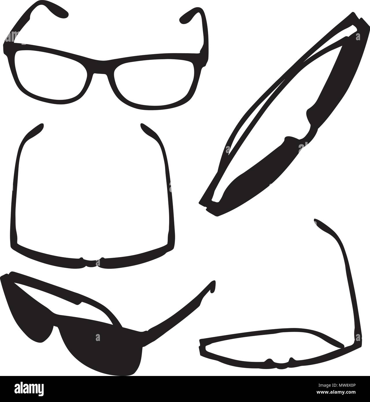 Set di occhiali diversi isolati su bianco Illustrazione Vettoriale