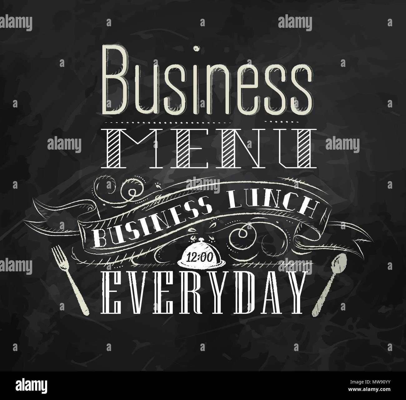 Menu Business lettering pranzo di lavoro di tutti i giorni il disegno stilizzato con un gessetto sulla lavagna Illustrazione Vettoriale