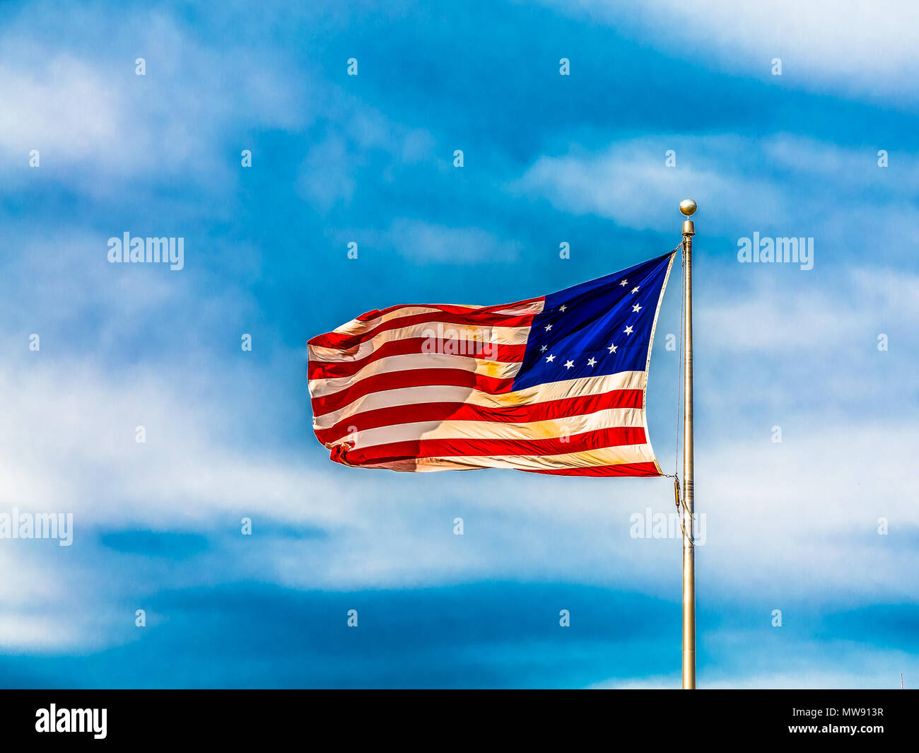 Originale bandiera americana che mostra le stelle per le tredici colonie Foto Stock