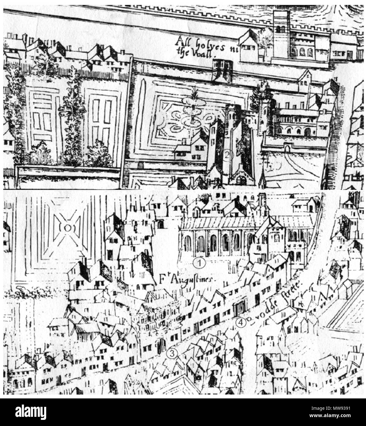 . Austin frati illustrato nella metà del XVI secolo . circa 1550. 64 sconosciuto Convento Austin calcografia mappa Foto Stock