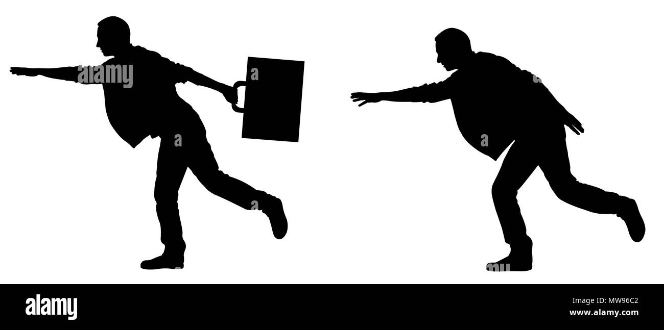 Sagome di uomini in esecuzione per la cattura di isolata su bianco Foto Stock