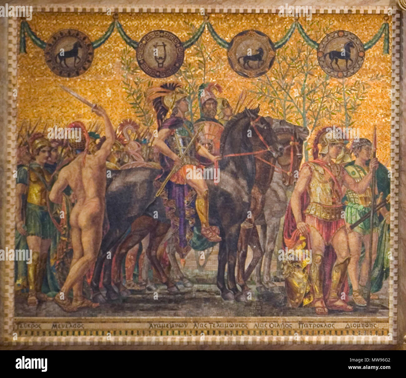 . Inglese: J. A. Holzer, Svizzera, 1858 - 1935 Storia omerica (sinistra dettaglio), 1894 Mosaico Princeton University PP319 . 1894. Giacobbe Adolphus Holzer 282 Holzer, J. A., storia di Omero (sinistra dettaglio), 1894 Foto Stock