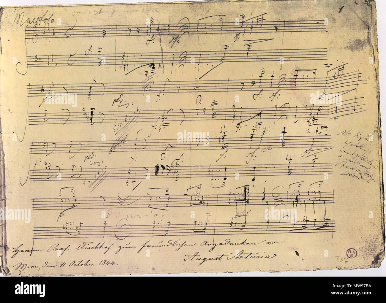 . Inglese: Prima pagina autografa di Ludwig van Beethoven Piano Sonata No. 32, Opus 111 Français : Première page autographe de la Sonate pour piano n° 32, Opus 111, de Ludwig van Beethoven . 1822. Ludwig van Beethoven (1770-1827) 78 sonata di Beethoven 32 p1 Foto Stock
