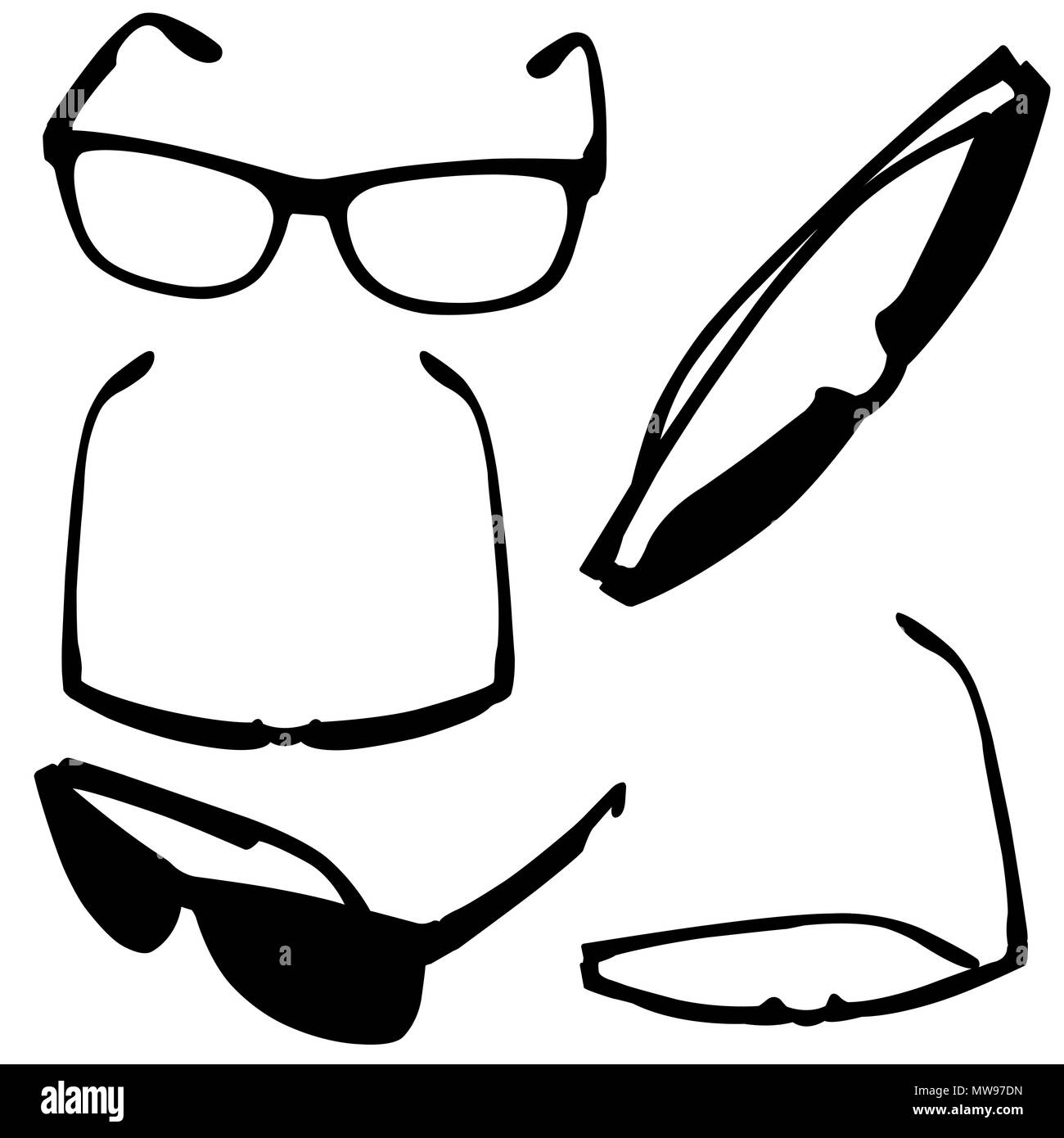 Set di occhiali diversi isolati su bianco Foto Stock