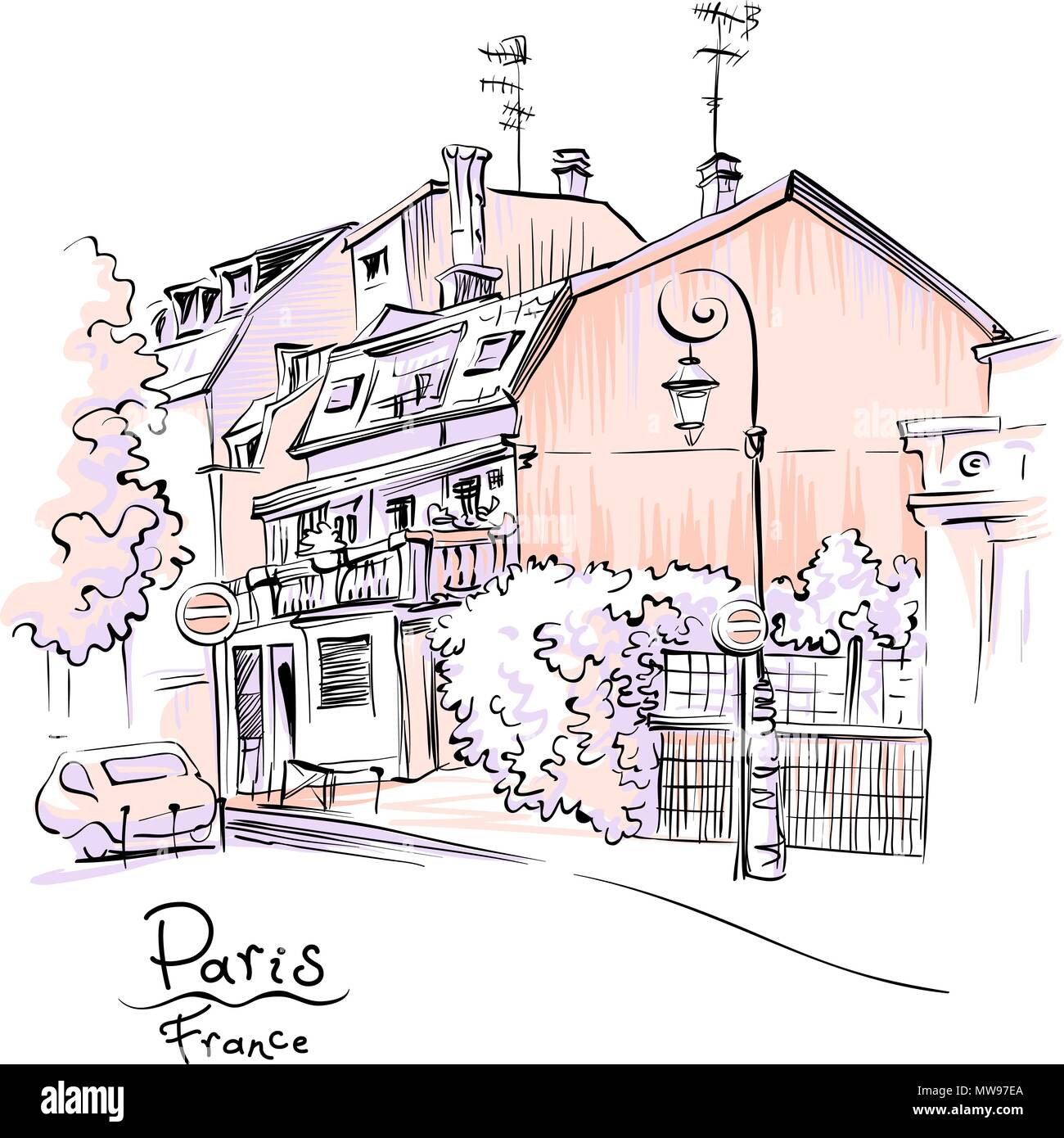 Accogliente via Parigi, Francia Illustrazione Vettoriale