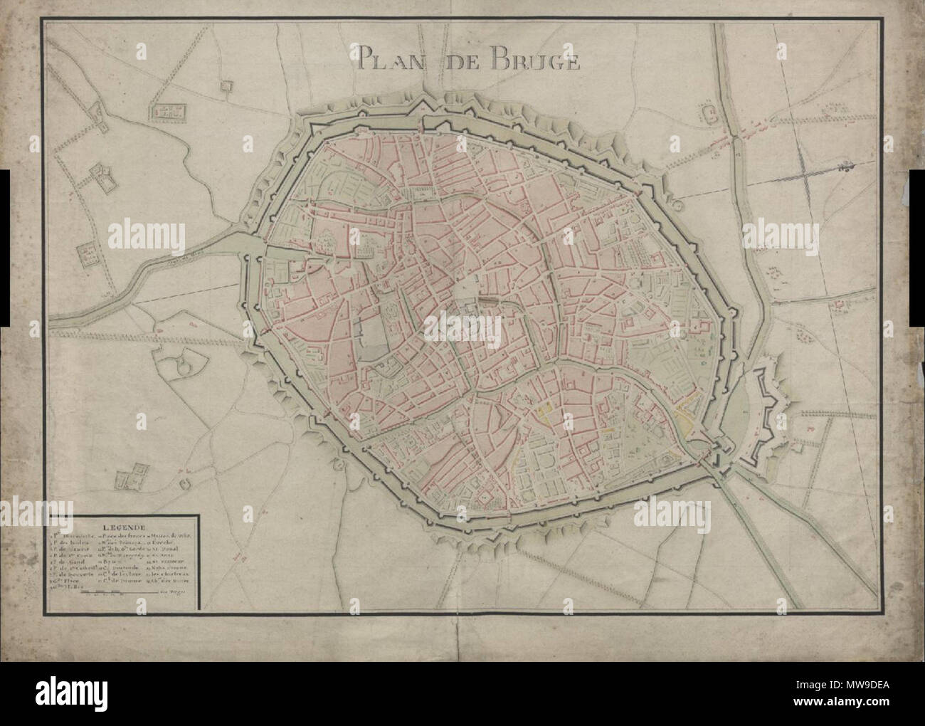. Nederlands: Bruges, Belgio, handschriftelijke kaart, 2e helft 18e eeuw..jpg . 17xx (XVIII secolo). Sconosciuto 102 Brugge, Belgio, handschriftelijke kaart, 2e helft 18e eeuw. Foto Stock