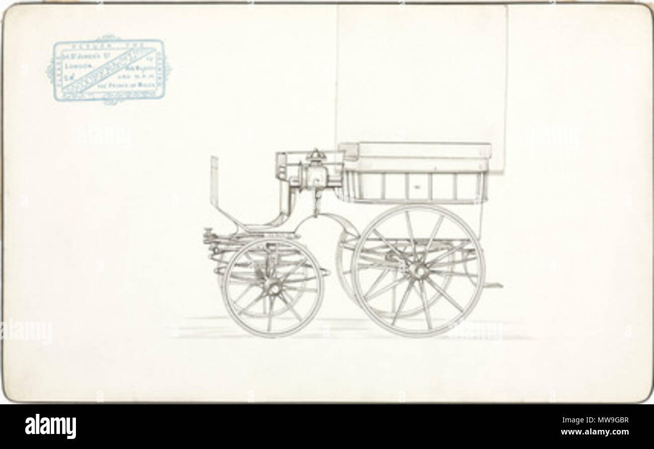 . Disegno di un design per una carrozza trainata da cavalli prodotta dai carrozzieri Hooper & Co. La ditta è stata fondata nel 1807 a Haymarket, Londra, si sono aggiudicati il loro primo regio patronato nel 1830, e si è guadagnato una reputazione di qualità ineguagliabile e artigianato. Nel XX secolo hanno commutato per la costruzione di carrozzerie per automobili, e sono probabilmente più noto per i loro asociation con Rolls Royce Ltd . Xix secolo. Unattributed 115 Carrello, 1850-1870 Foto Stock