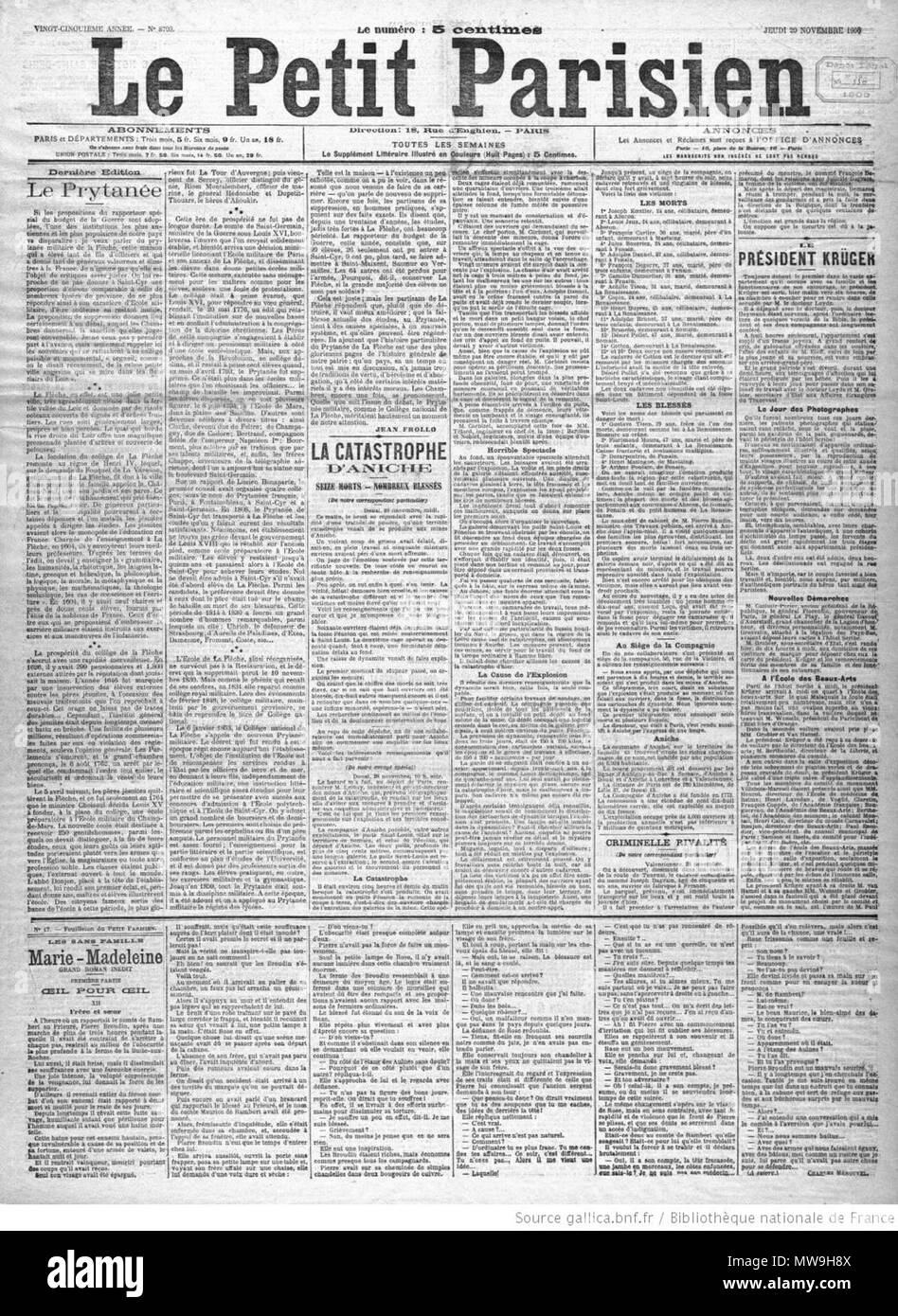 . Français : Le petit parisien du 29 Novembre 1900 . Il 13 gennaio 2015. Sconosciuto catastrofe 118 d'Aniche - Le petit parisien du 29 Novembre 1900 Foto Stock