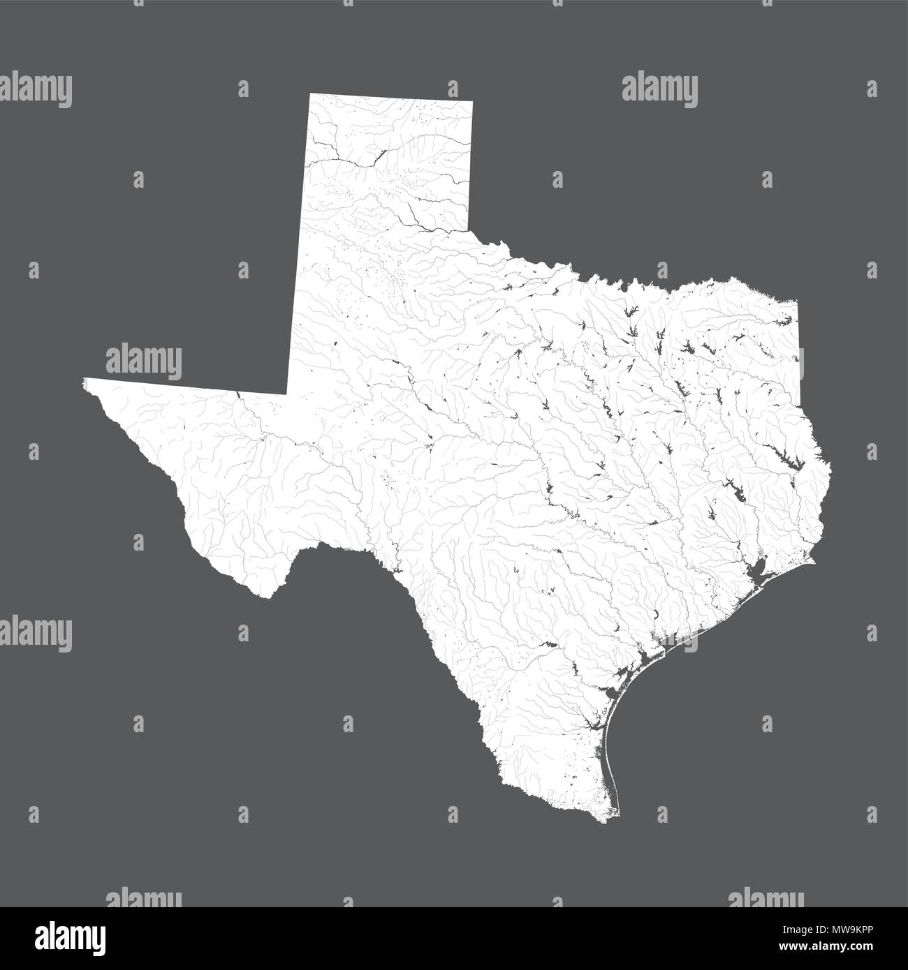 Stati Uniti - Mappa del Texas. Fatto a mano. I fiumi e i laghi sono mostrati. Si prega di guardare le mie altre immagini della serie cartografica - sono tutti molto dettagliati Illustrazione Vettoriale