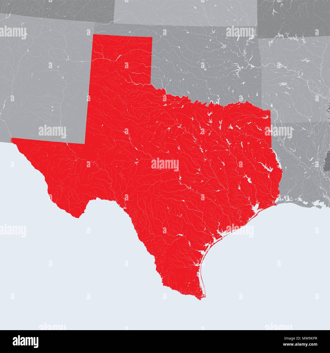 Stati Uniti - Mappa del Texas. Fatto a mano. I fiumi e i laghi sono mostrati. Si prega di guardare le mie altre immagini della serie cartografica - sono tutti molto dettagliati Illustrazione Vettoriale