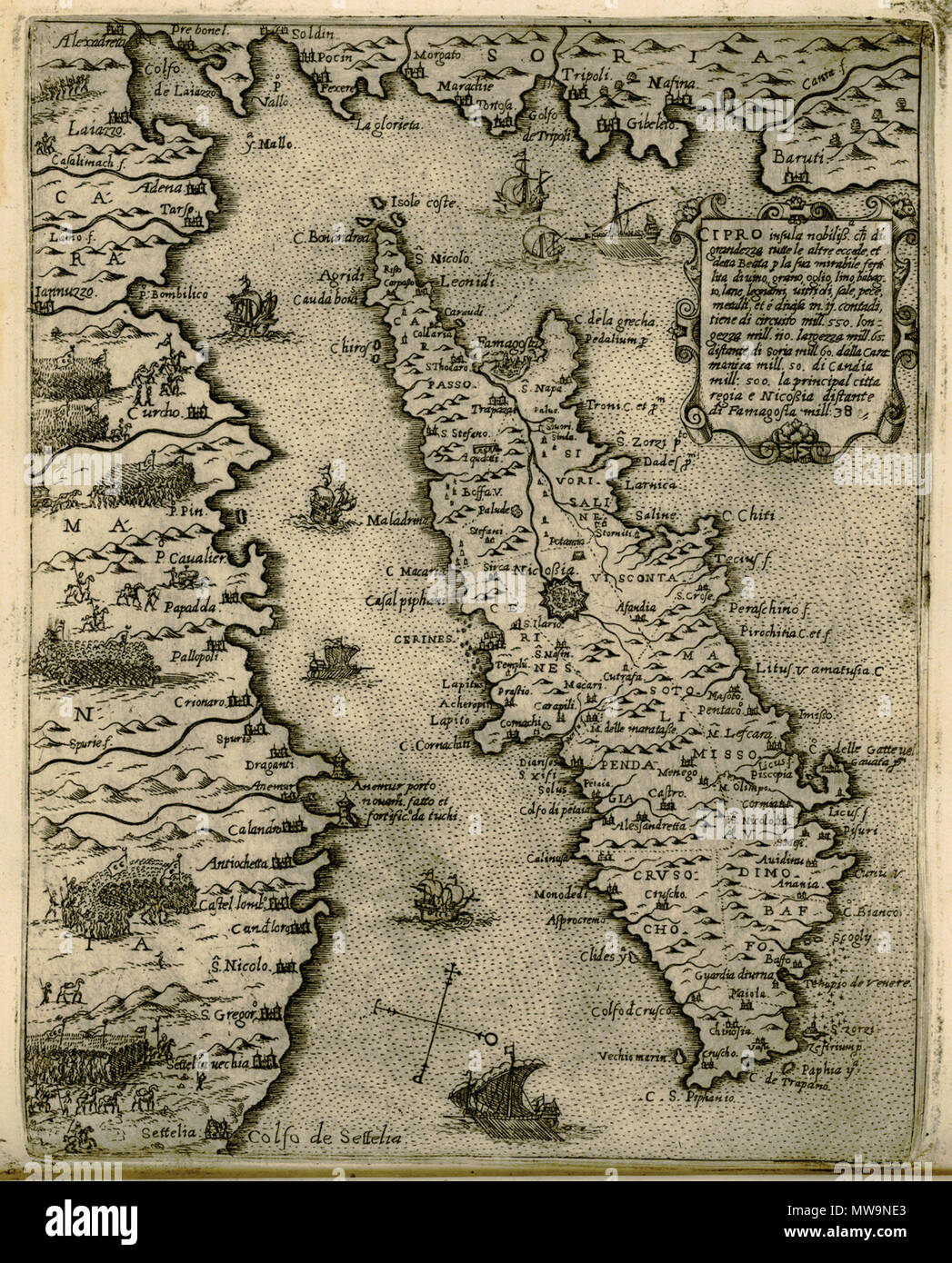 . Inglese: Giovanni Francesco Camocio. Isole famose porti, fortezze, e terre sottoposte marittimo alla Ser.ma SIG.ria di Venetia, ad altri principi Christiani, et al SIG.o Turco, Venezia, alla libraria del segno di S.Marco (1574) . 1574. Giovanni Camocio (1501-1575) Descrizione cartografo italiano, stampante e publisher e Data di nascita e morte del XVI secolo / 1501 XVI secolo / 1575 competente controllo : Q12631503 VIAF: 44604713 ISNI: 0000 0000 6633 2420 LCCN: N99051797 GND: 12476763X SELIBR: 318467 WorldCat 131 Cipro insula - Camocio Giovanni Francesco - 1574 Foto Stock