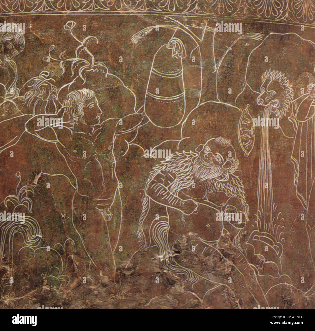 . Inglese: Cista Ficoroni. fine del 4th, inizio del III secolo A.C. L'Etruria sconosciuto. 131 Cista ficoroni, fine IV - inizio III secolo AC., roma Foto Stock