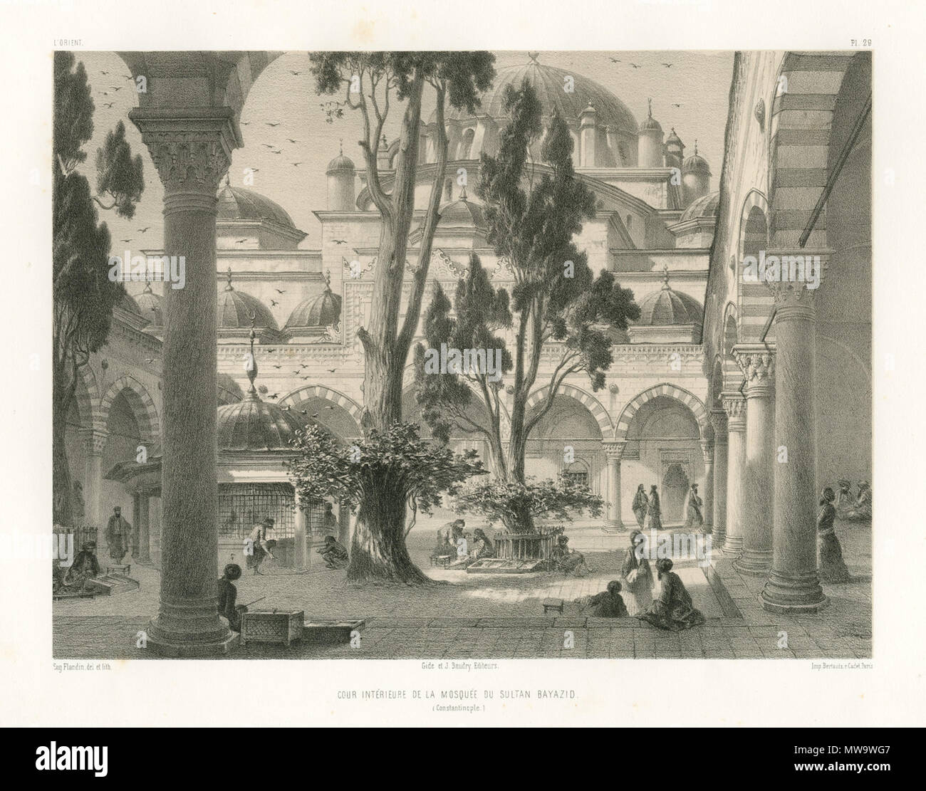 145 Cour intèrieure de la mosqué du Sultan Bayazid (Costantinopoli) - Flandin Eugène - 1853 Foto Stock