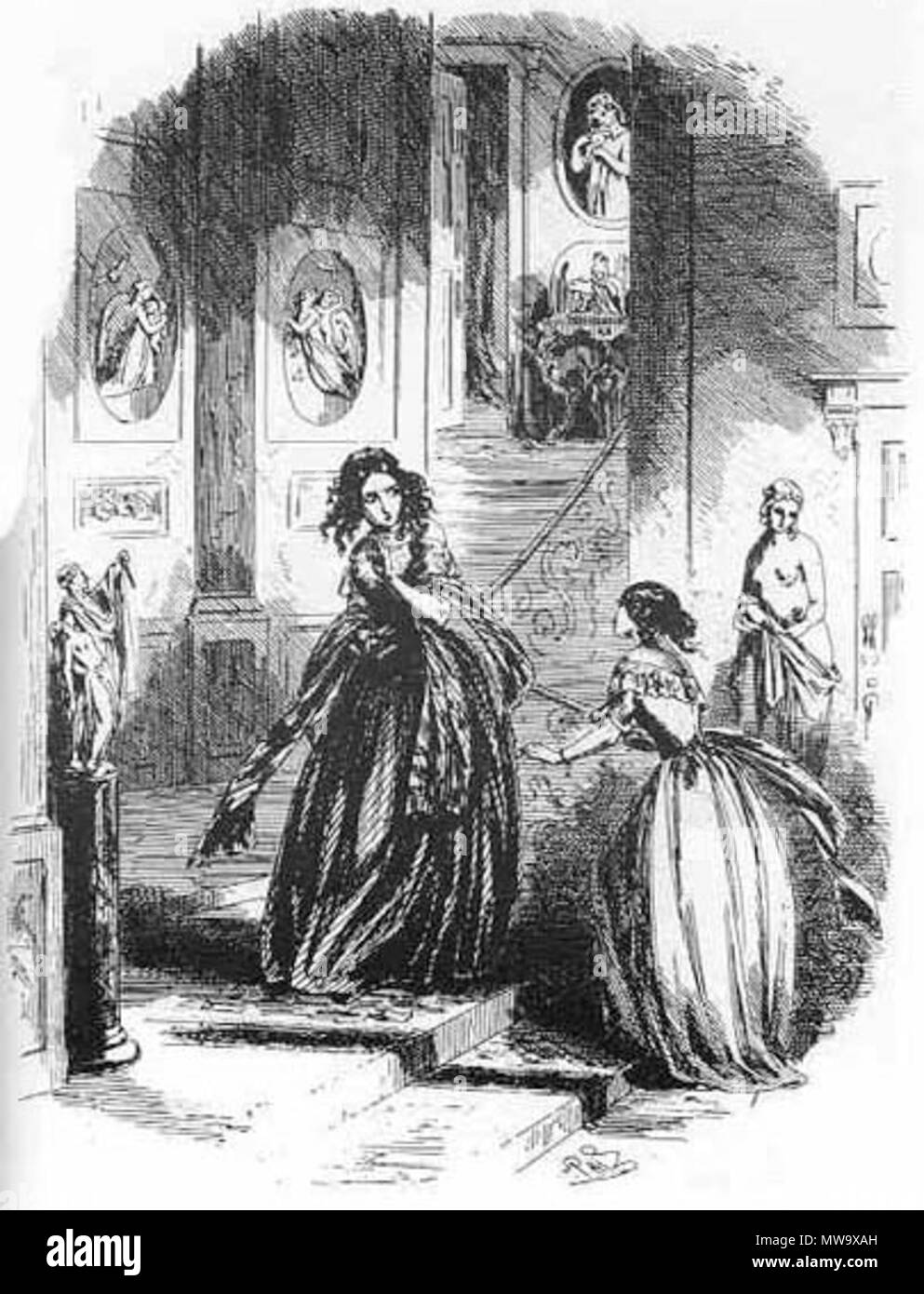 . Français : Dombey e figlio, Firenze et Edith sur le grand escalier de la maison alors qu'Edith s'apprête à fuir (capitolo 47) . Il 30 aprile 2014, 17:53:05. Hablot Knight Browne (Phiz) 210 Firenze e Edith sulla scala (CH 47) Foto Stock