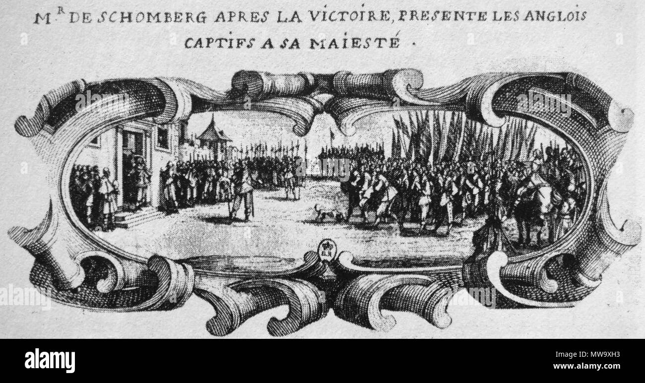 . Inglese: Shomberg presentando inglese prigionieri del Re . Il XVII secolo. Anonimo del seicento 555 Shomberg presentando inglese prigionieri al re Foto Stock