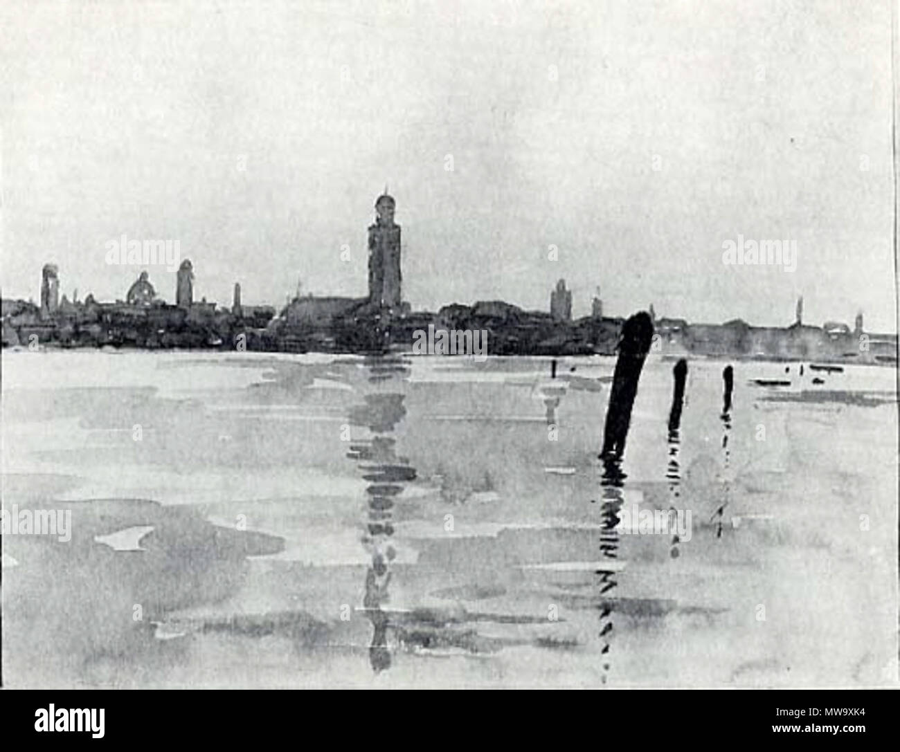 . Inglese: Acqua veneziano scena, acquerello . Il 18 settembre 2015. Elizabeth Boott (1846-1888) 628 Veneziano Scena di acqua Foto Stock