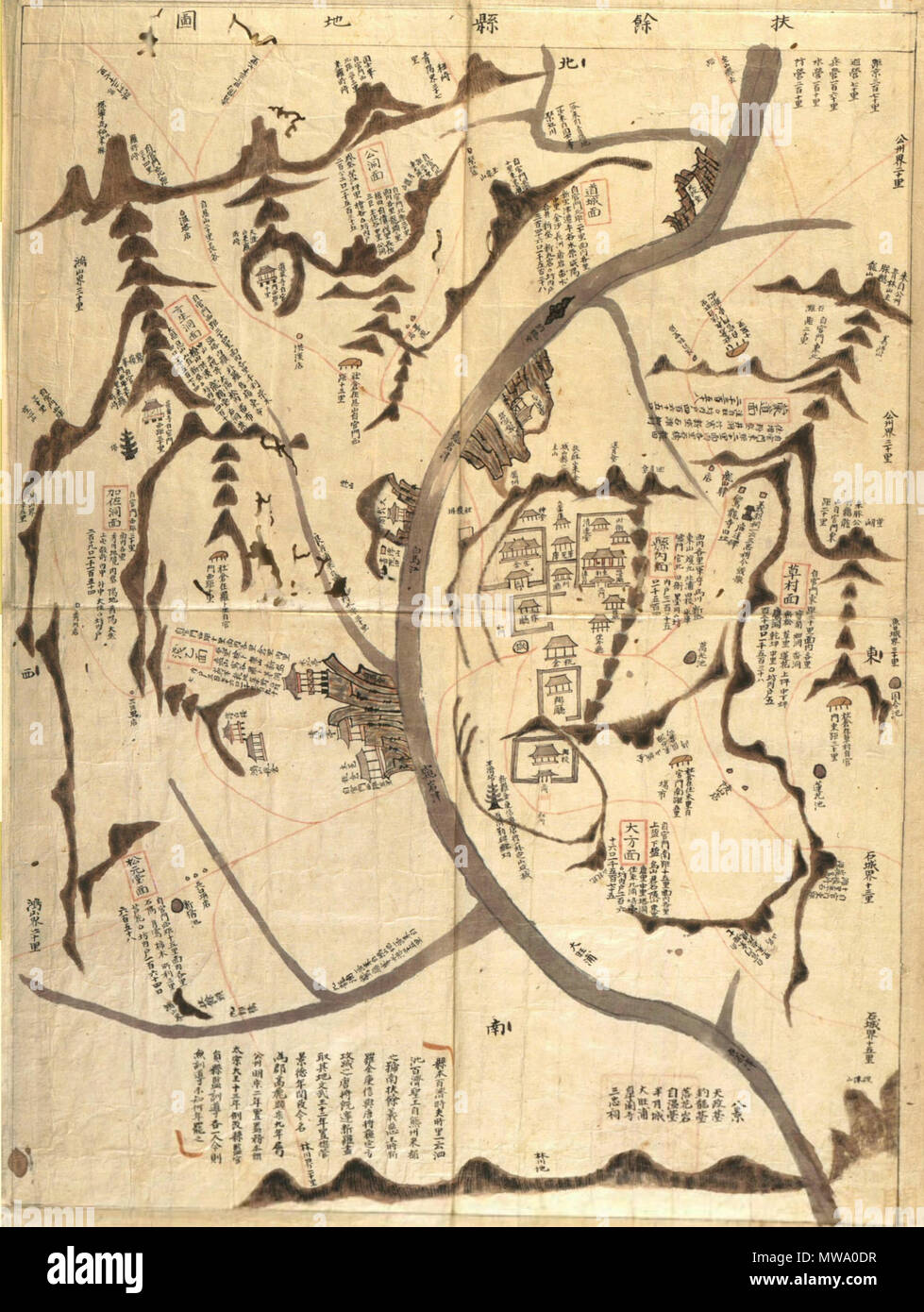 . Inglese: mappa vecchia di en:Buyeo County . 1872. Dinastia Joseon 106 Buyeo 1872 Foto Stock