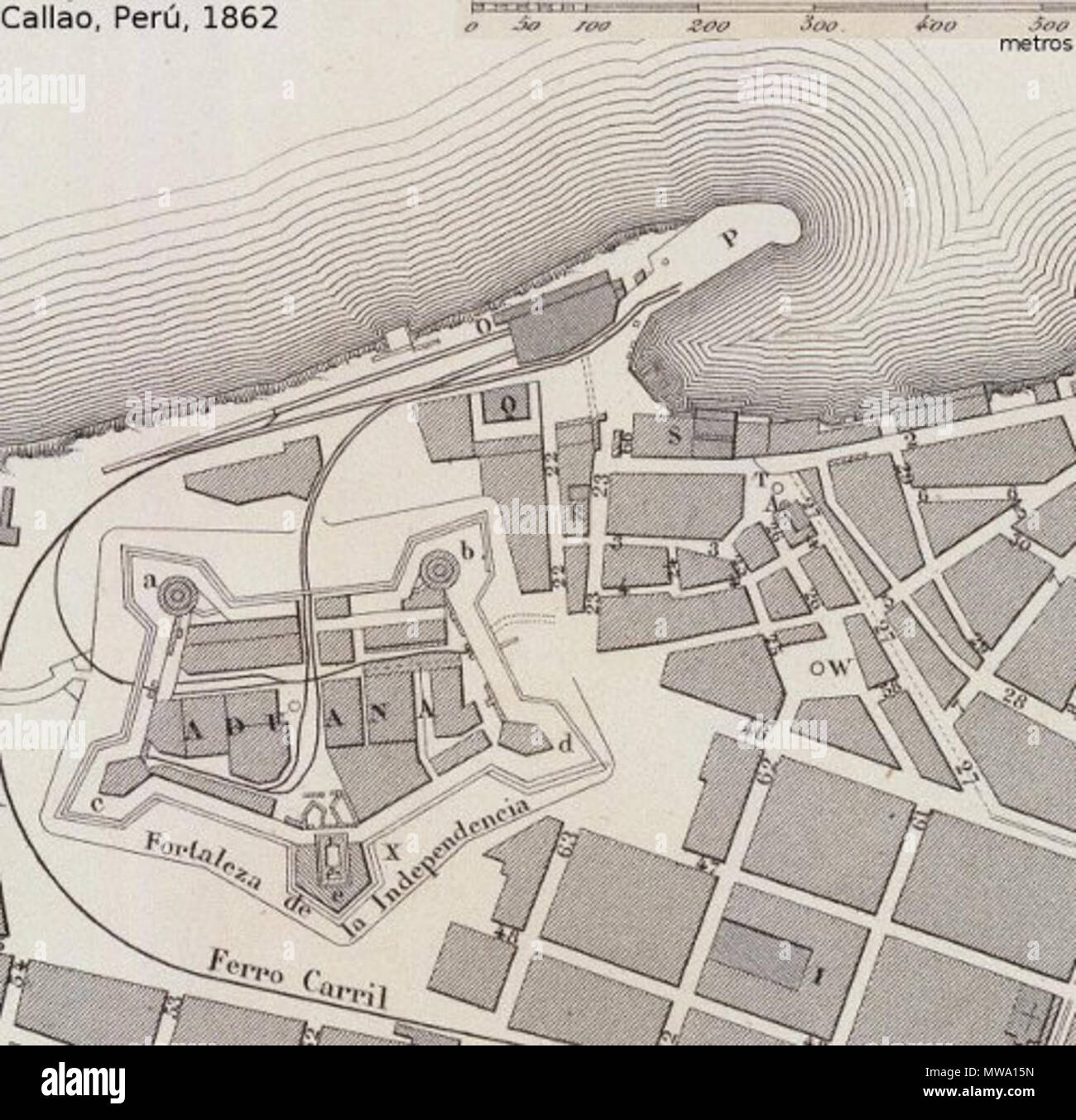 . Inglese: riproduzione parziale di un PD-mappa vecchia da Wikicommons . Il 28 dicembre 2011. Mariani, L. e M. Paz Soldano 108 Callao-perù-1862 Foto Stock