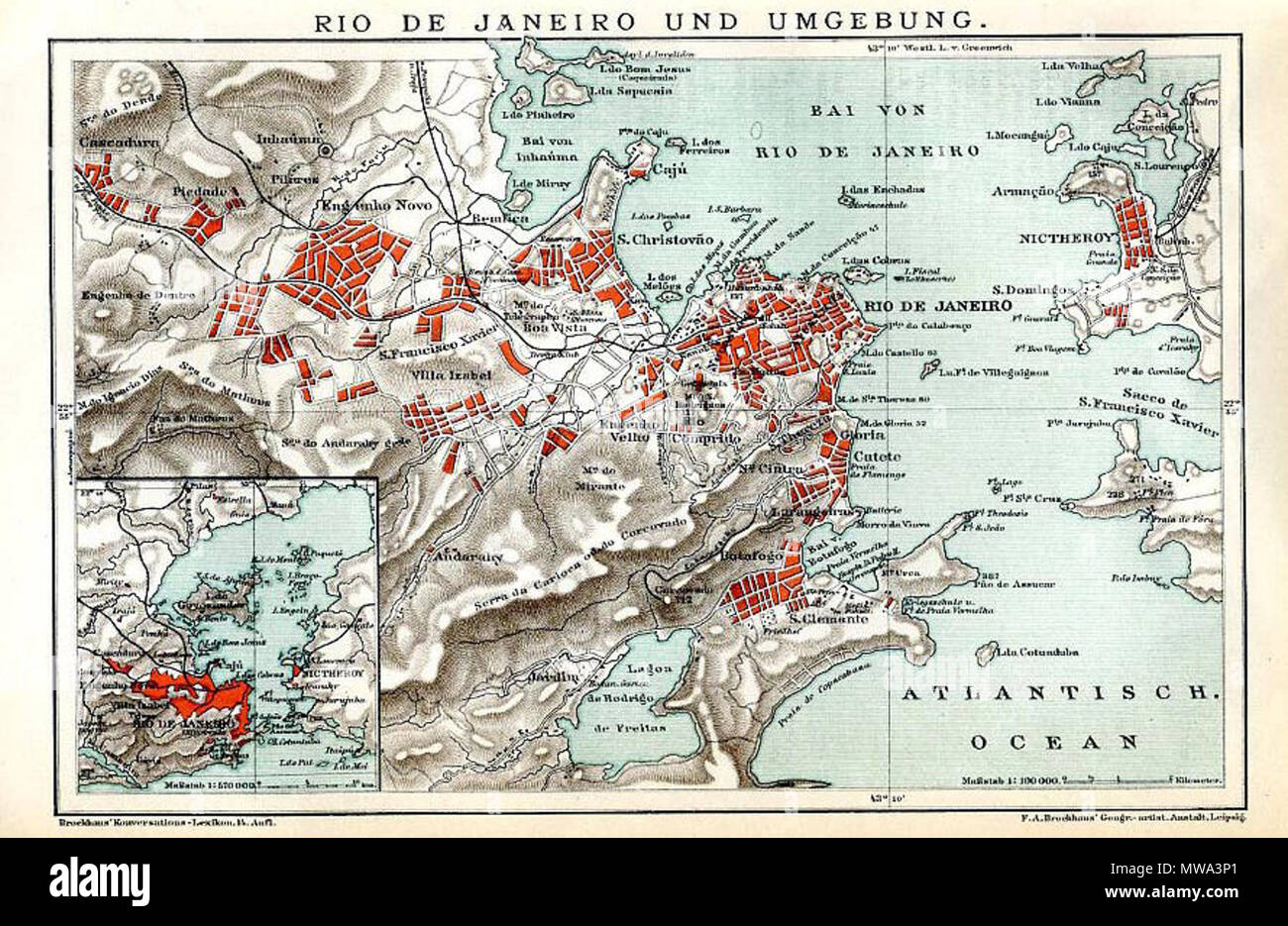 . Mappa di Rio de Janeiro dalla Brockhaus Konversationslexikon 1895 . 1895. Sconosciuto 522 Rio-de-Janeiro-Brockhaus-Konversationslexikon-1895 Foto Stock