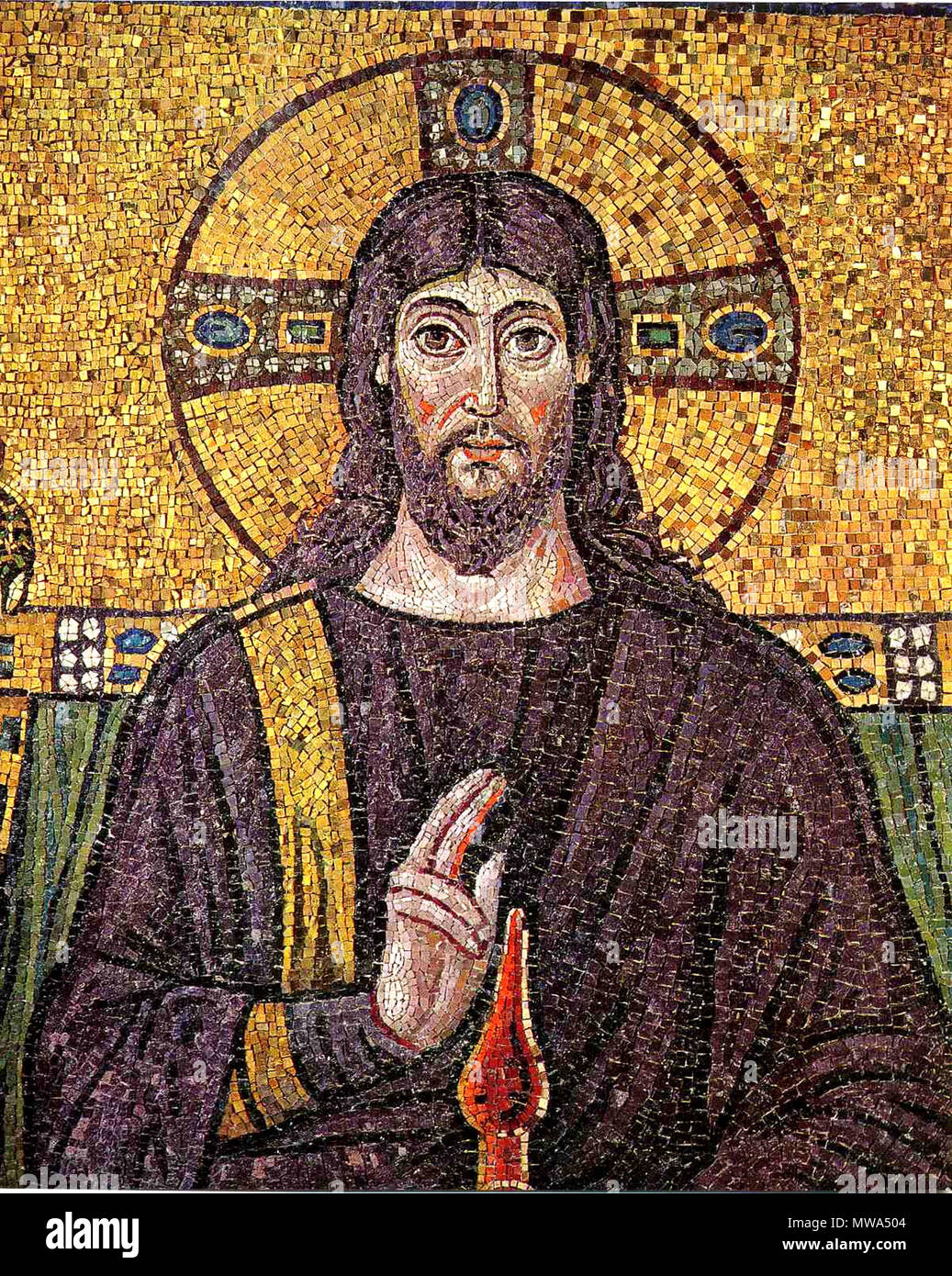 . Cristo circondato da angeli e santi . 526. Maestro di Sant'Apollinare 129 Christus Ravenna Foto Stock