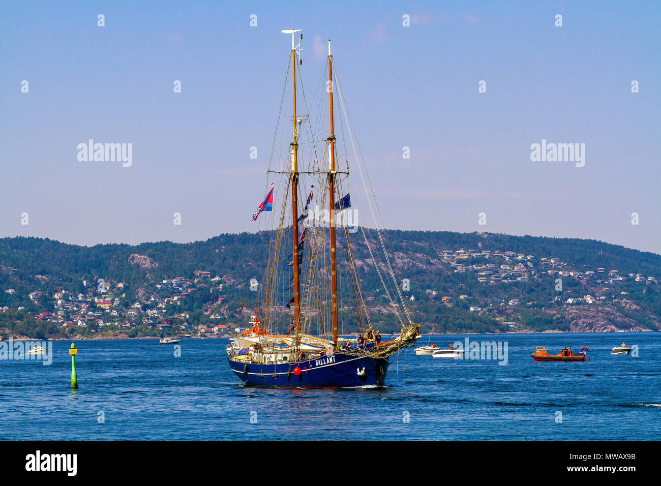 Tall Ships Race Bergen in Norvegia 2014. La Dutch gaff schooner 'Gallant' entrando in Bergen porto dalla Byfjorden. Foto Stock