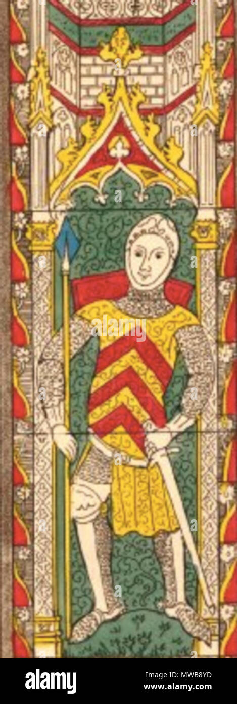 . Čeština: de Clare earl . 1802. "Una delle finestre nel coro di Tewkesbury Abbey Church,' incisione e la puntasecca con colorazione a mano, dall'antiquario britannico Samuel Lysons, dal 'una collezione di antichità del Gloucestershire,' pubblicato da Lysons nel 1852. Finestra mostra quattro pannelli con cavalieri, ogni azienda una spada o lancia. Lo stemma dei de Clare famiglia è visibile su i cavalieri. 432 mm x 274 mm. La cortesia del British Museum di Londra - Samuele Lysons - 1802 155 de Clare earl Foto Stock . Čeština: de Clare earl . 1802. "Una delle finestre nel coro di Tewkesbury Abbey Church,' incisione e la puntasecca con colorazione a mano, dall'antiquario britannico Samuel Lysons, dal 'una collezione di antichità del Gloucestershire,' pubblicato da Lysons nel 1852. Finestra mostra quattro pannelli con cavalieri, ogni azienda una spada o lancia. Lo stemma dei de Clare famiglia è visibile su i cavalieri. 432 mm x 274 mm. La cortesia del British Museum di Londra - Samuele Lysons - 1802 155 de Clare earl Foto Stock